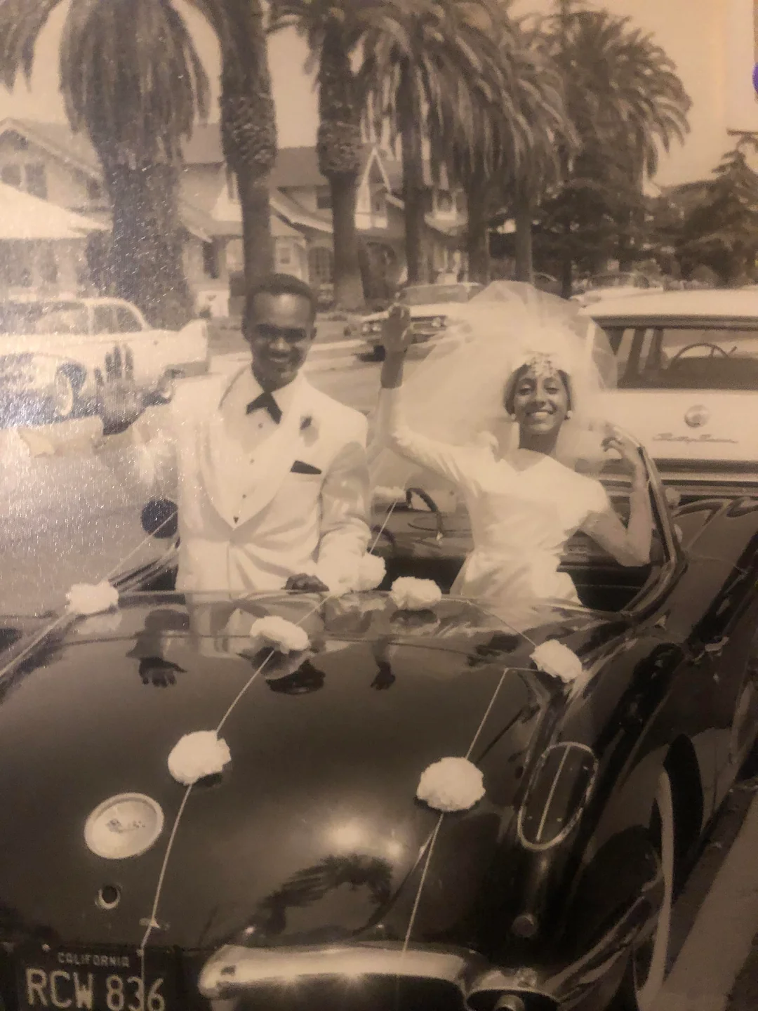 California dreaming in a just-married ride.