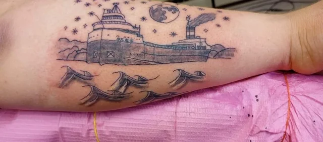 Tattoo reminiscent of the Titanic.