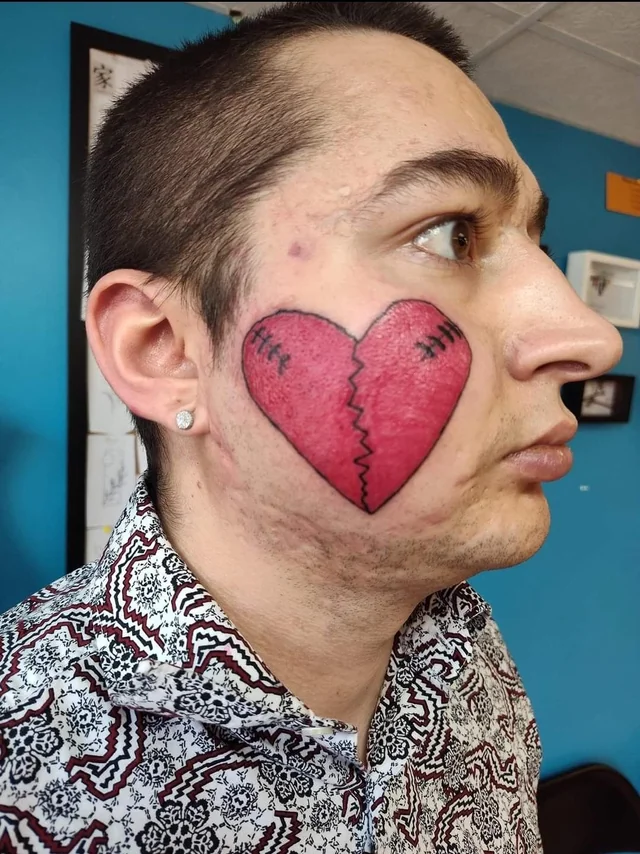 Heart tattoo on an unusual location.