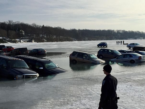 What could possibly go wrong by parking on a frozen lake?