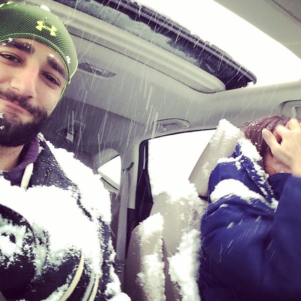 Oops! Opened the sunroof during a snowstorm.