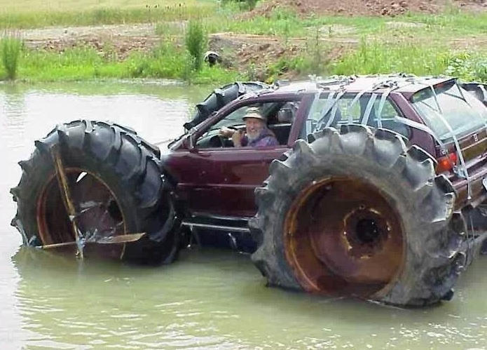 Monster truck that doubles as a canoe.