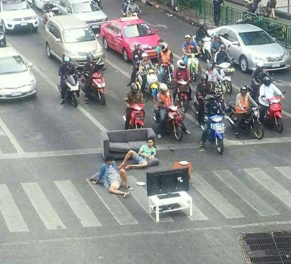 Sofa and TV on the Street