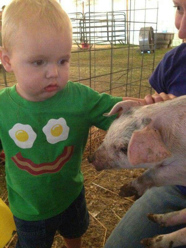 Bacon Shirt Kid Petting Pig