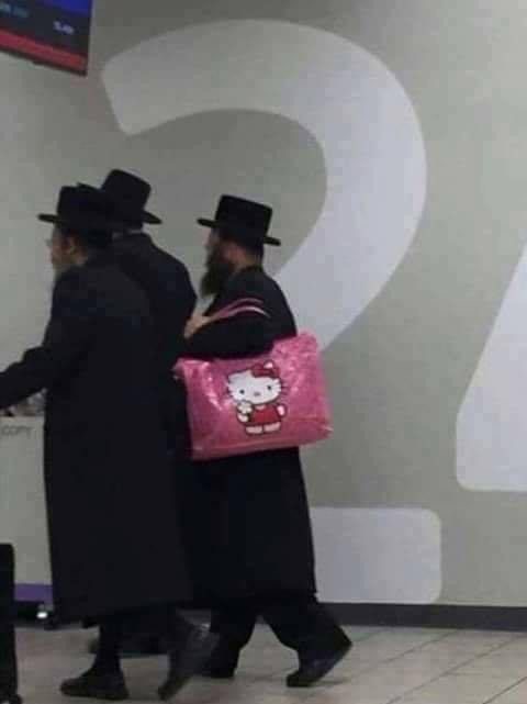 Rabbi with Hello Kitty Bag