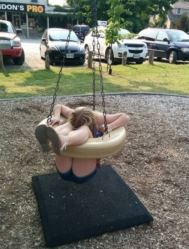 Girl Trapped in Tire Swing