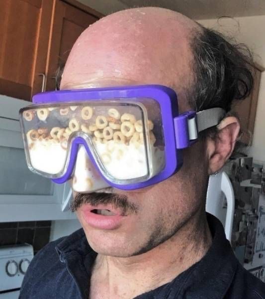 Man With Cereal Inside His Goggles
