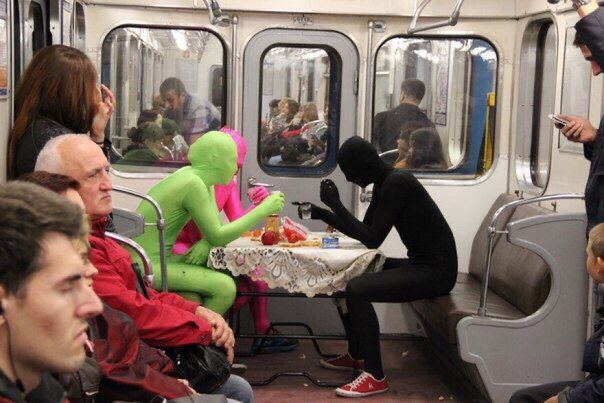Full-Body Suits + Dinner Table in Subway