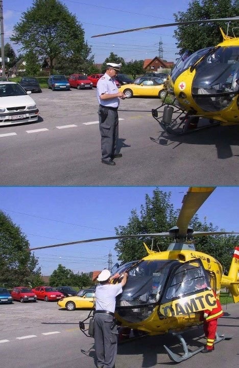 Police Officer Ticketing a Helicopter