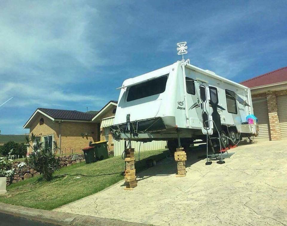 RV Propped Up on Bricks 