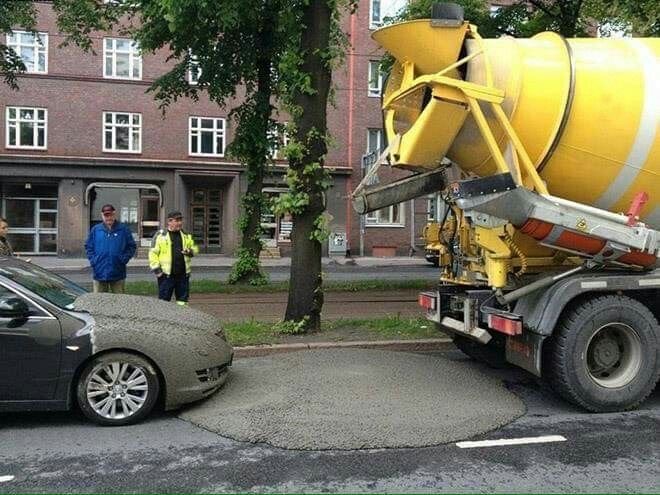 Wet Cement Crashes on Car
