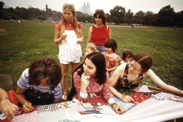 Girls Doing Patchwork in the Park