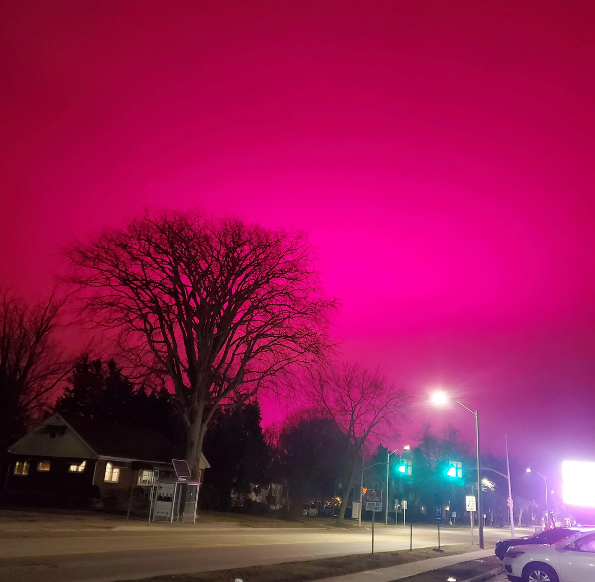 "—Saw this bright-deep pink sky last night. No filter. Anyone know what this is?"