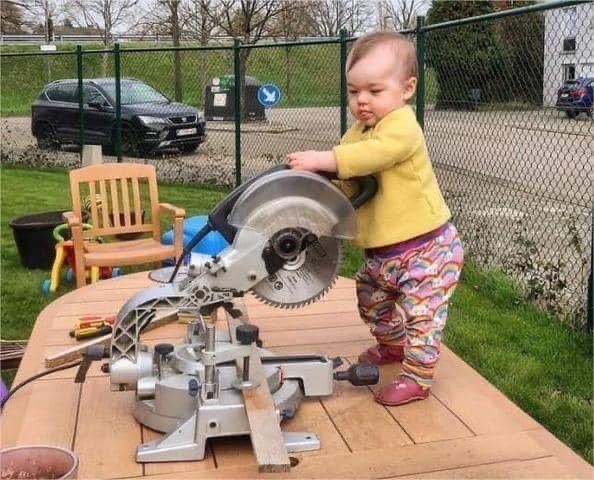 Baby Operating a Dangerous Machine