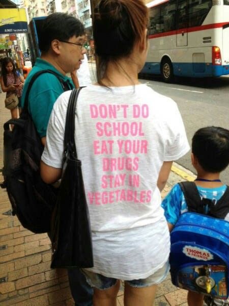 Woman Wearing the Most Confusing Shirt Ever Printed