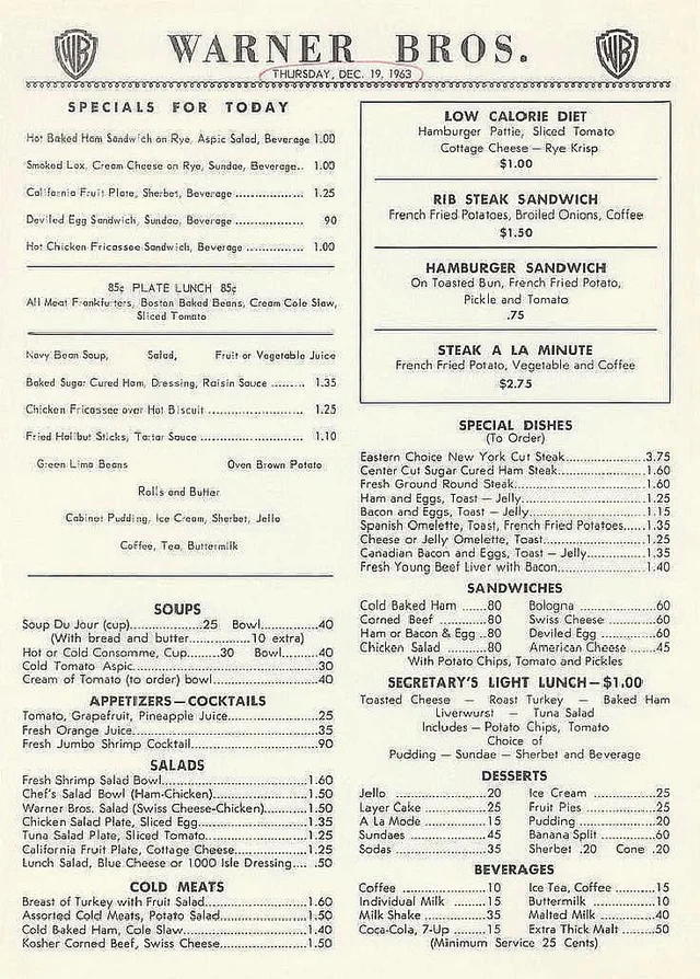 Warner Bros. Studio restaurant, 1963