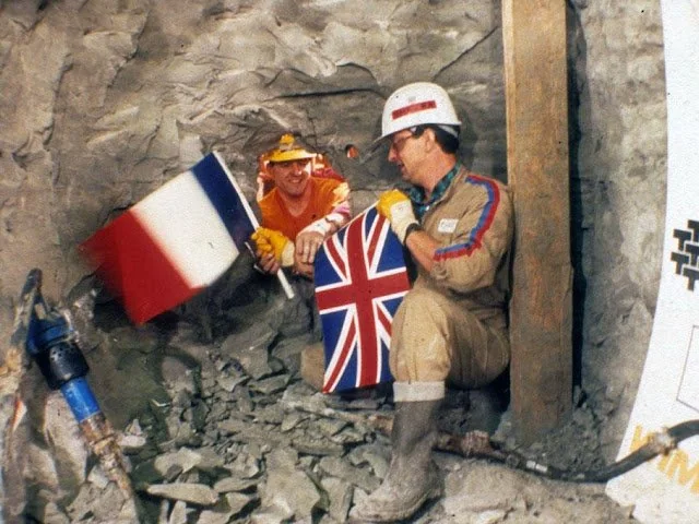 Breakthrough point of the channel tunnel, 1990