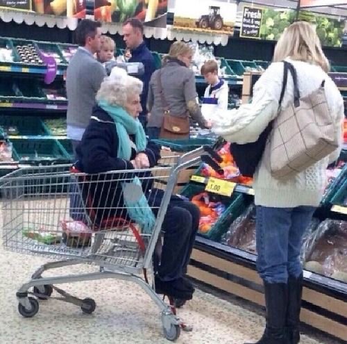 Grandma in a Shopping Cart