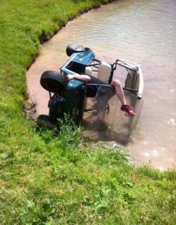 Man Drives Golf Cart Straight Into Water