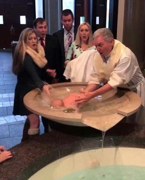 Priest Drops Baby Into the Baptism Font