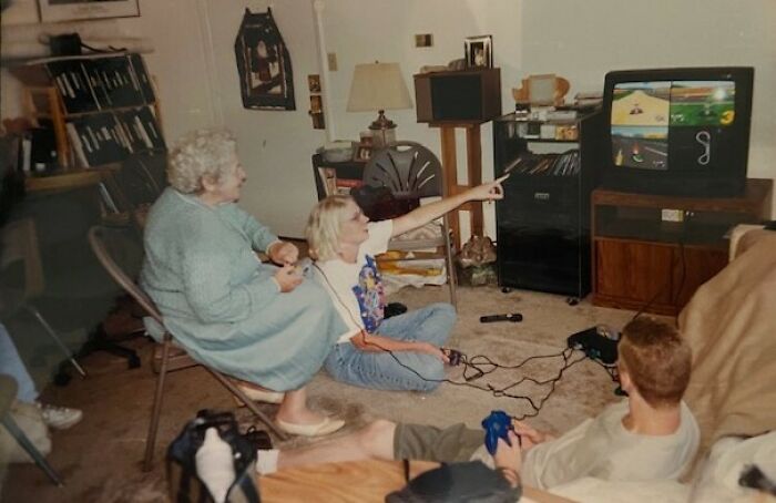 Grandma playing video games