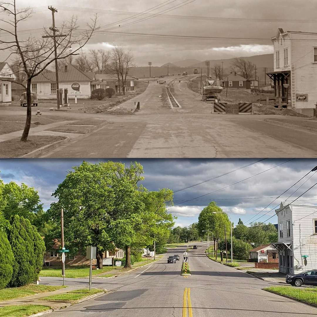 Small town main street, USA, 1940s/2020s