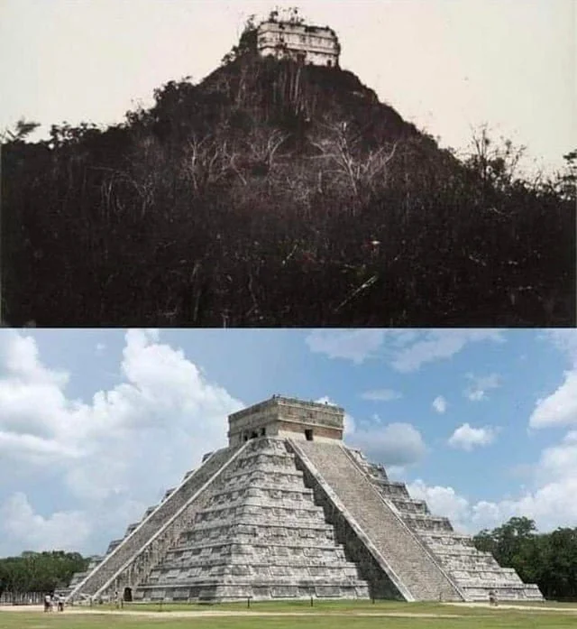 Temple of Kukulcán, Chichén Itzá, 1890s/Today