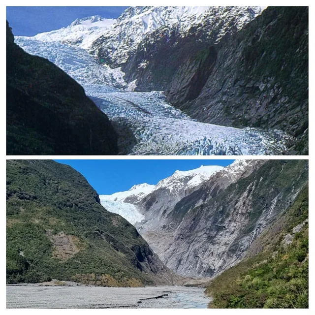 Franz Josef glacier, New Zealand, 1960s/2020s
