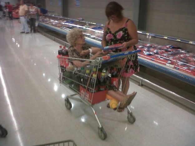 Grandma Sitting Inside the Shopping Cart