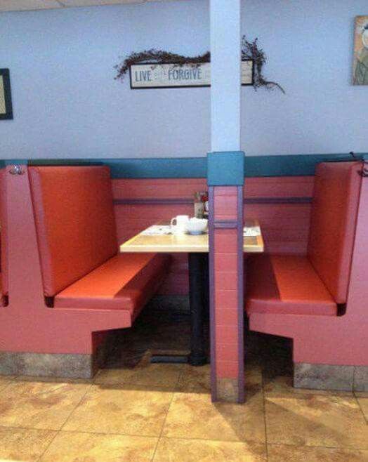 Restaurant Booth Placed Beside a Giant Pillar