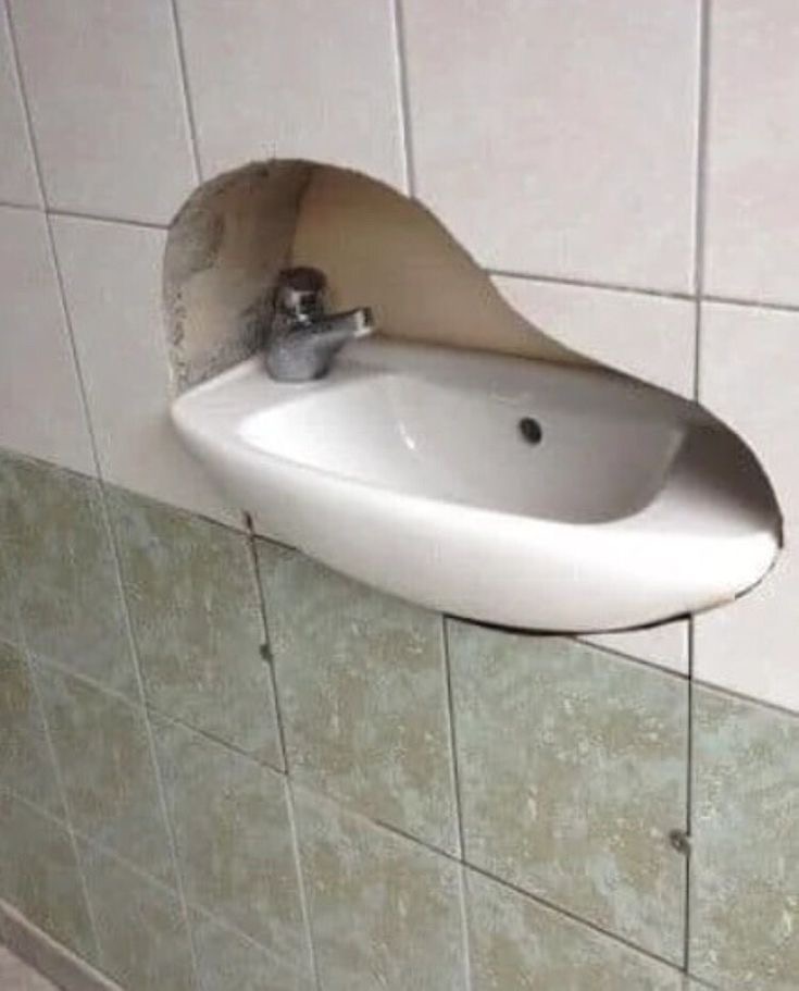 Sink Installed Inside a Hole in the Wall