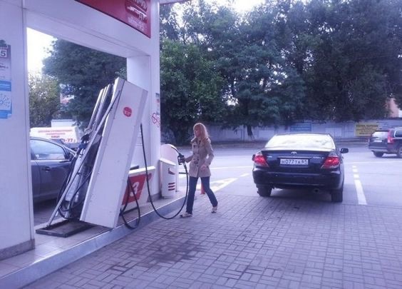 Woman Parks Far Away From the Pump