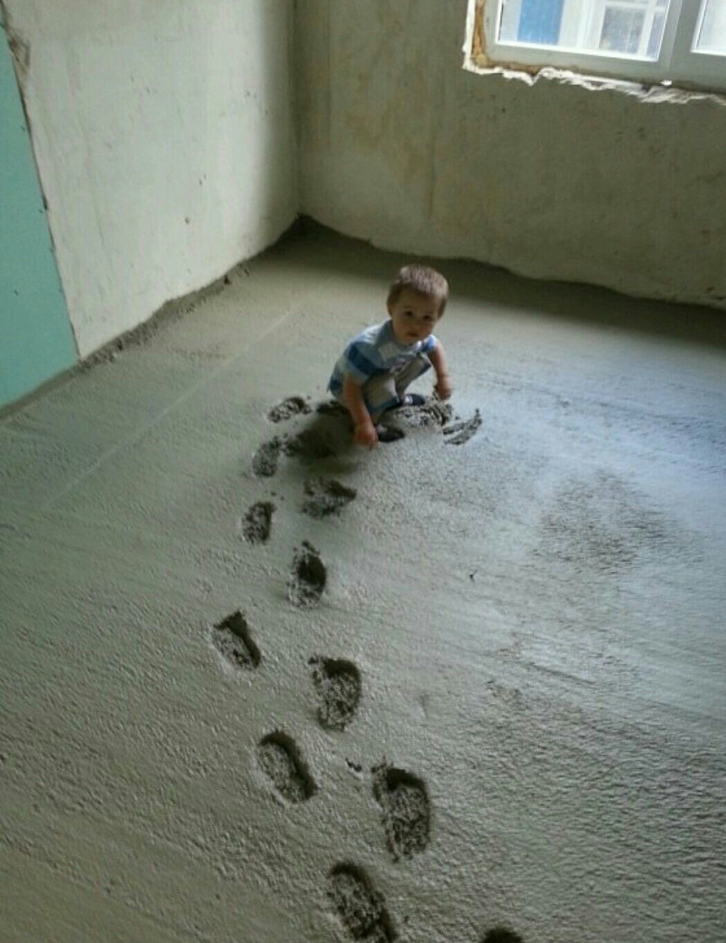 Baby Sitting in Fresh Cement 
