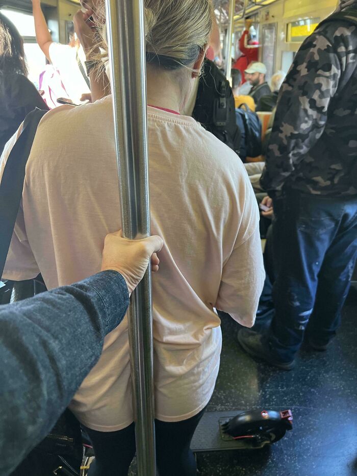 Blocking the subway pole