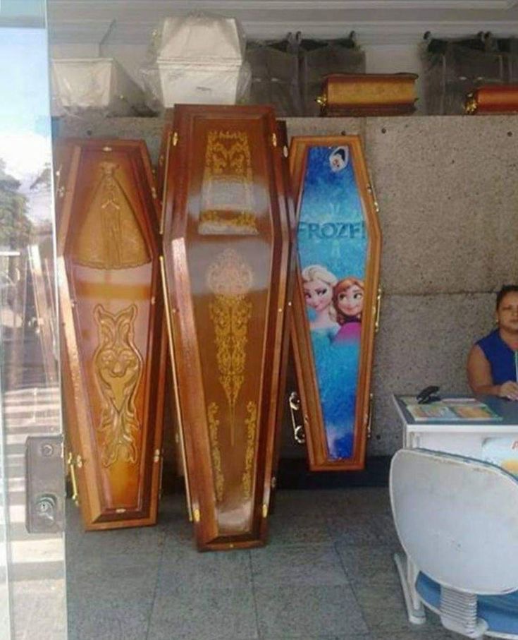 Coffin Decorated With a Frozen Poster