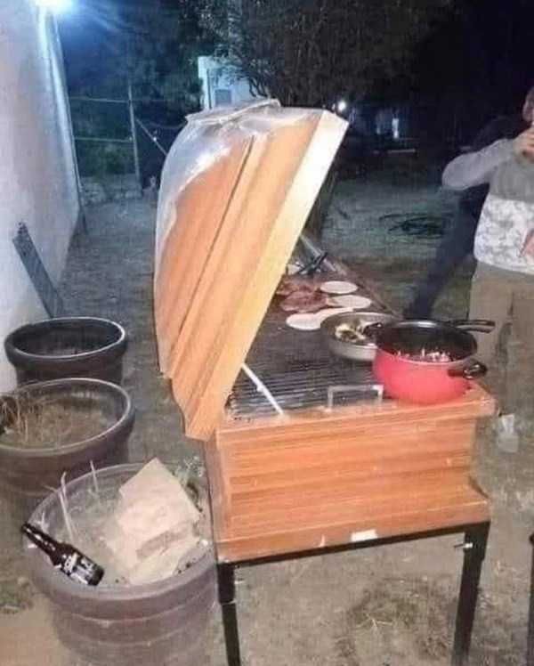 People Grilling on a Coffin
