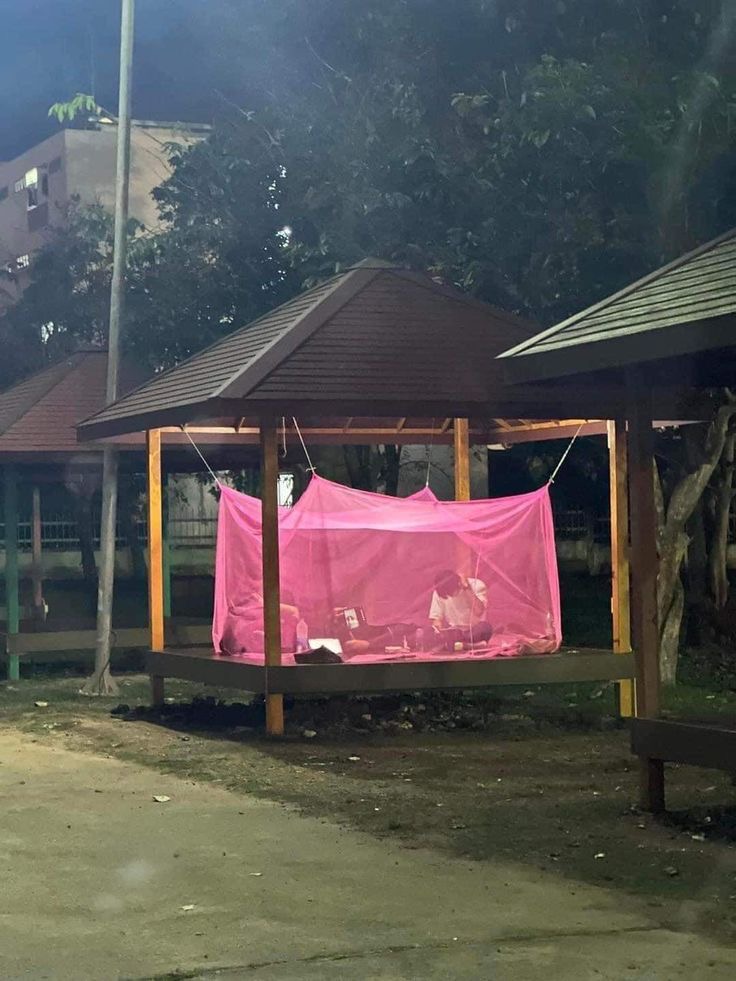 Backyard Trampoline Turned Into a Campsite