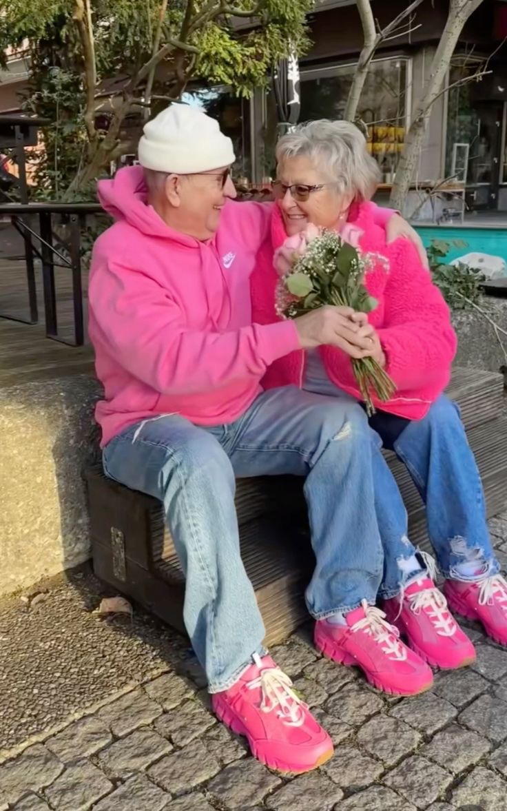 Grandparents Dressed Head-to-Toe in Pink