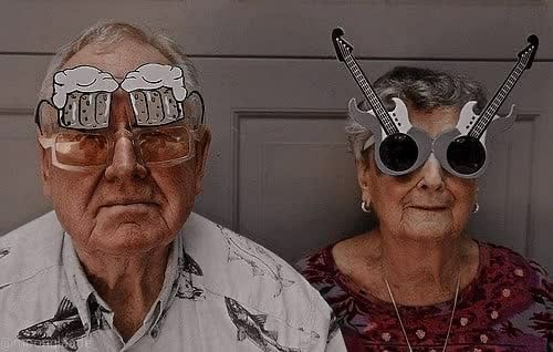 Grandpa and Grandma Wearing Funny Glasses