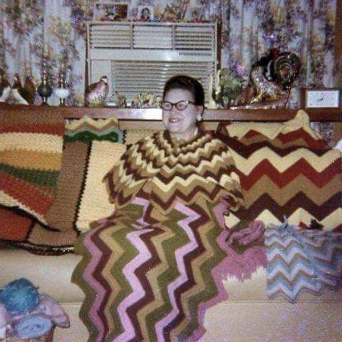 Lady Wearing the Exact Same Pattern as the Sofa