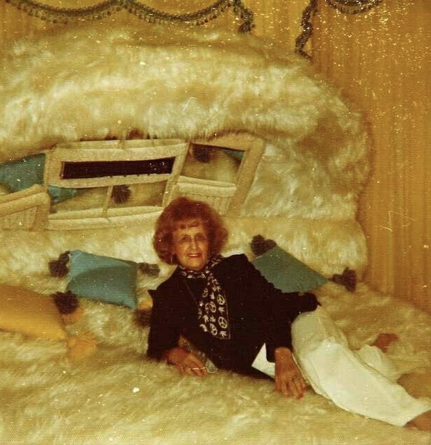 Grandma Lounging in a Bed of Faux Fur