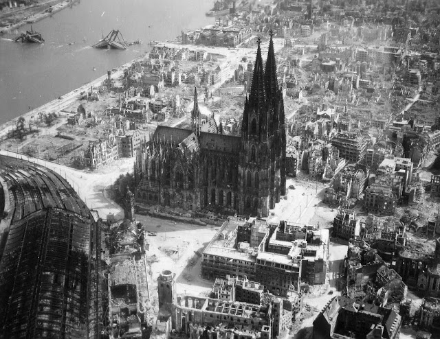Cologne cathedral amid ruins, Germany, 1945