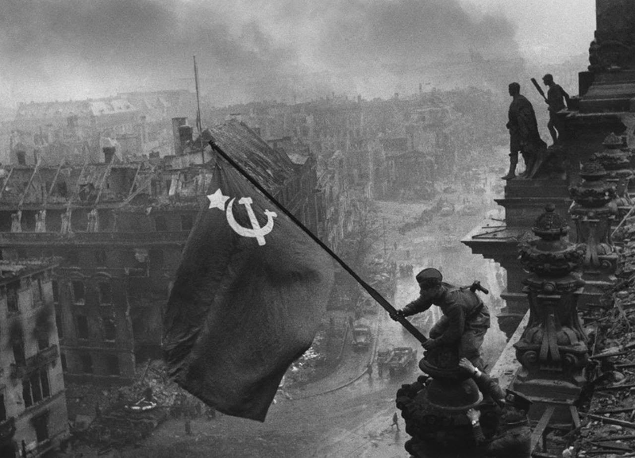 Raising the Soviet flag over the Reichstag, 1945