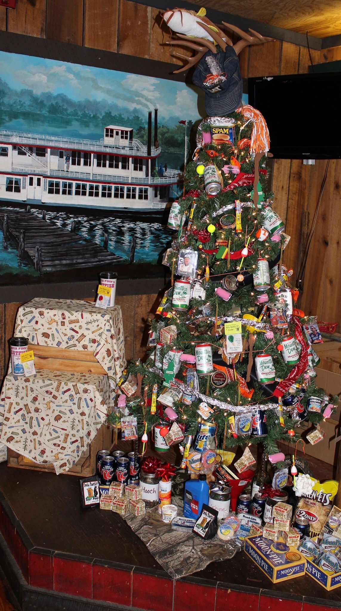 Beer Cans Hanging on a Christmas Tree