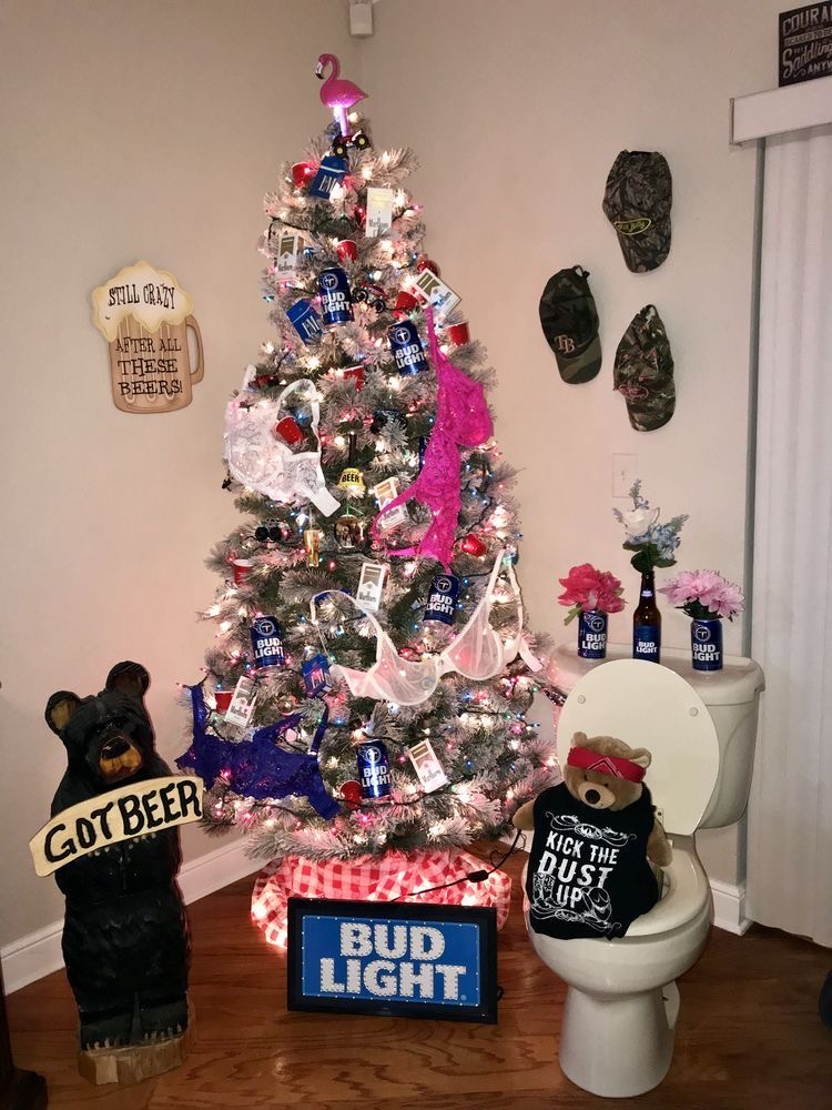 Beer Can Christmas Tree Next to the Toilet