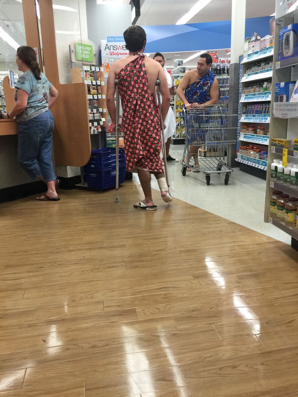 Guy on Crutches Rocking a Tunic