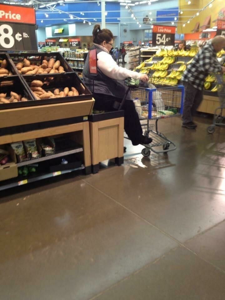 Woman Sitting Right on Top of the Vegetables