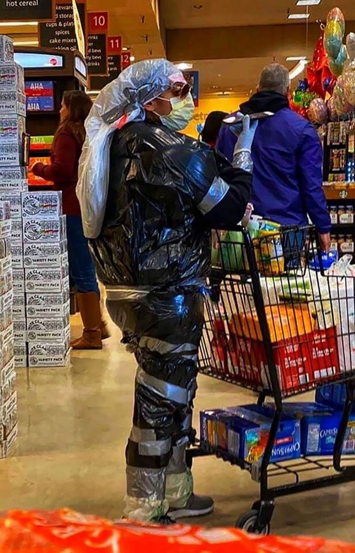 Guy Uses Garbage Bags as Protection