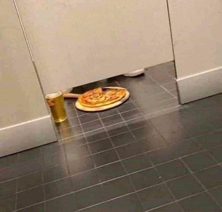 Pizza and Beer, Enjoyed on a Bathroom Floor