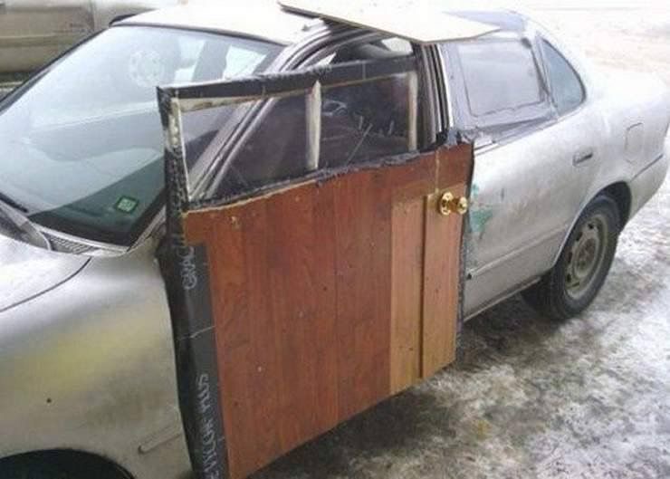 Car Door Replaced with a Wooden One